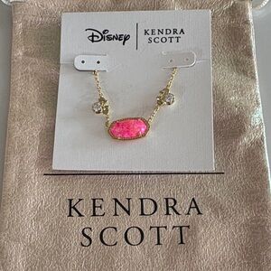Kendra Scott Gold Necklace with Bright Pink Stone and Clear Accents